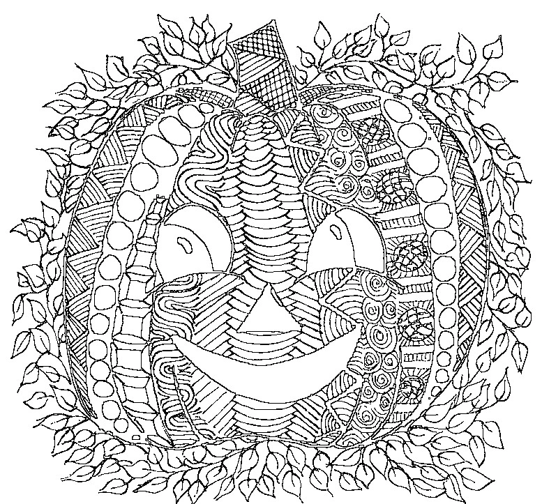 Coloring large pumpkin surrounded by leaves
